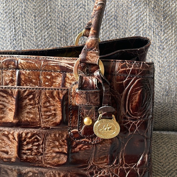 BRAHMIN Brown Croc Embossed Leather Satchel Bag - Picture 3 of 12